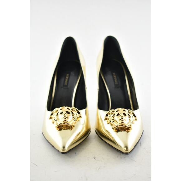 Versace Medusa Head Palazzo Tribute Gold Metallic Patent Leather Heel Pump 38 - Picture 6 of 8
